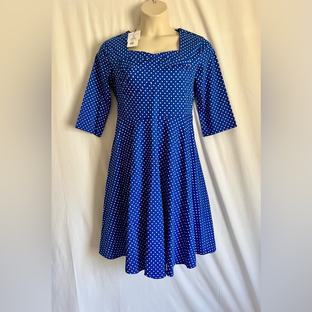 ACEVOG Blue and White Polka Dot Dress